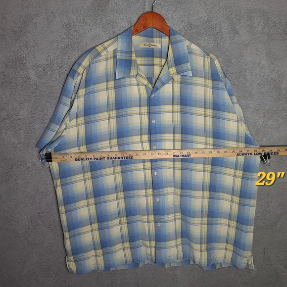 Tommy Bahama Blue and Yellow Plaid Casual Button Down Shirt - Picture 6 of 9